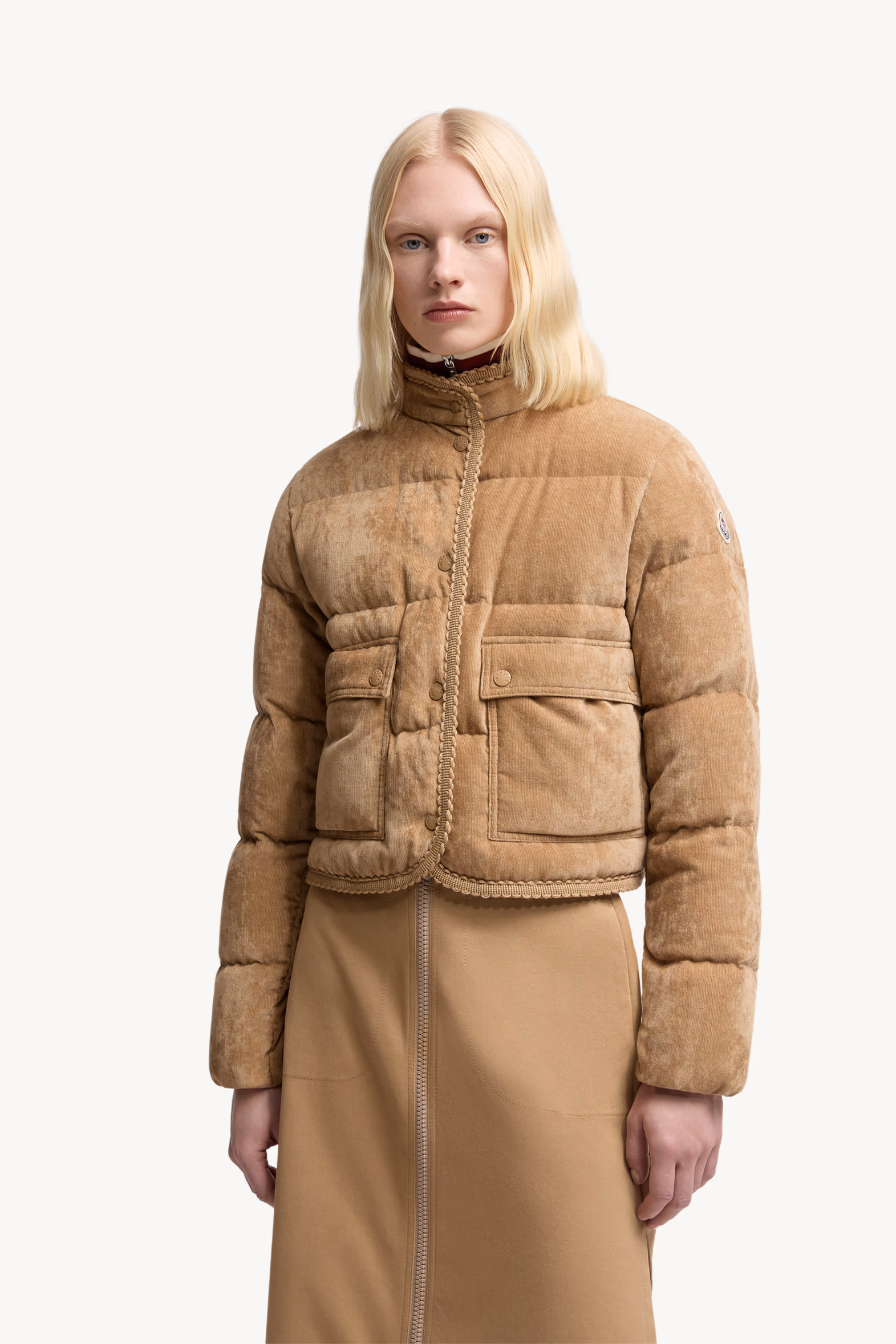 Essarts Braided Trim Corduroy Short Down Jacket Women Beige Moncler 3